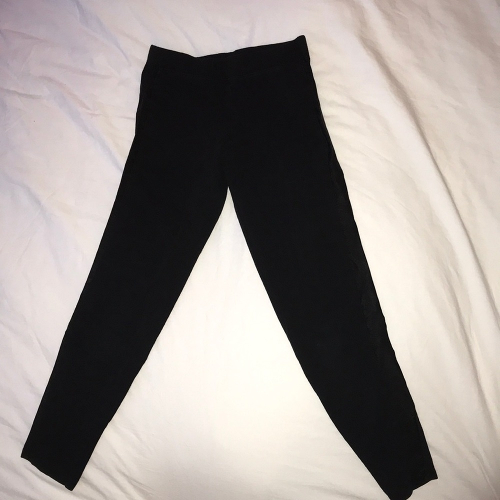 Leather panel girls black leggings